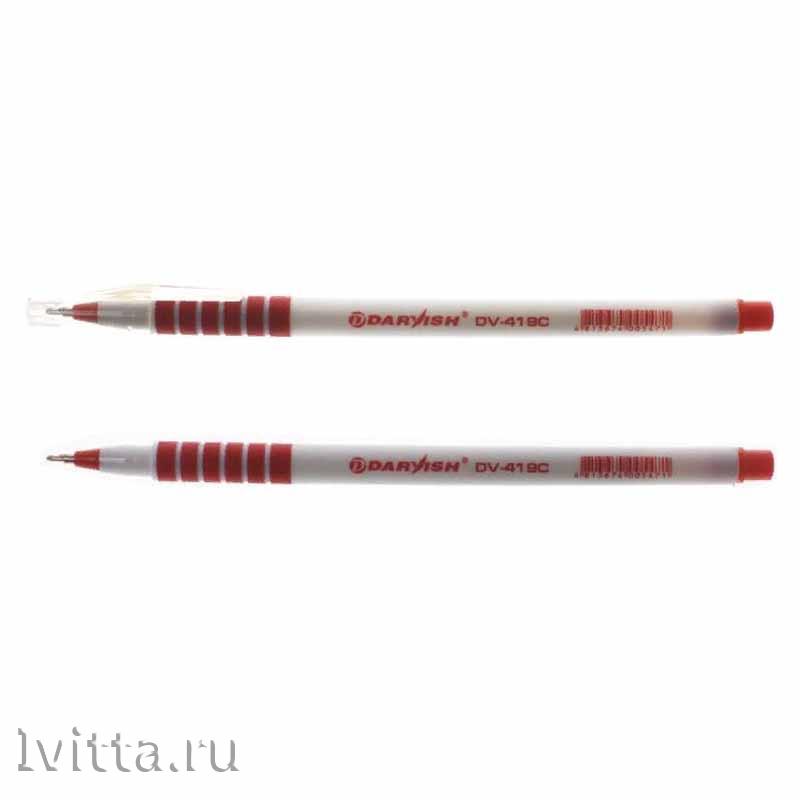 Ручка шариковая красная на масляной основе DV-419C корпус белый с резин. держ.