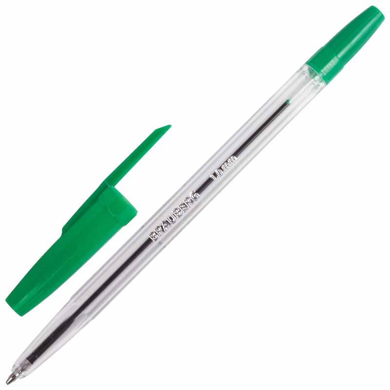 Ручка шариковая BRAUBERG Line зеленая, 1,0мм, прозрачный корпус