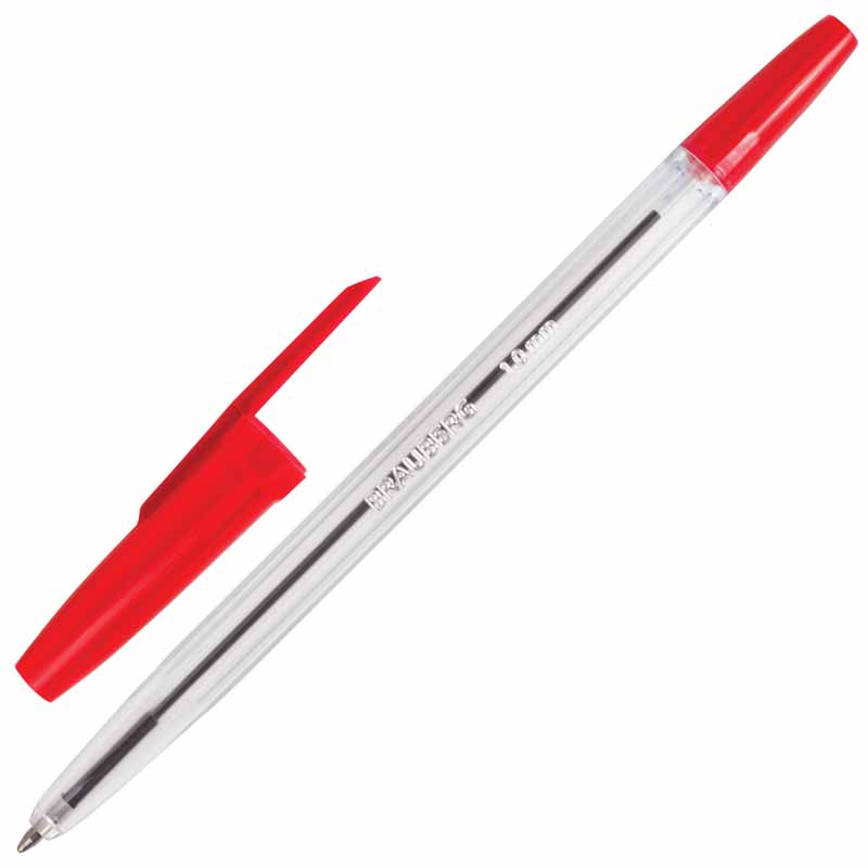 Ручка шариковая BRAUBERG Line красная, 1,0мм, прозрачный корпус