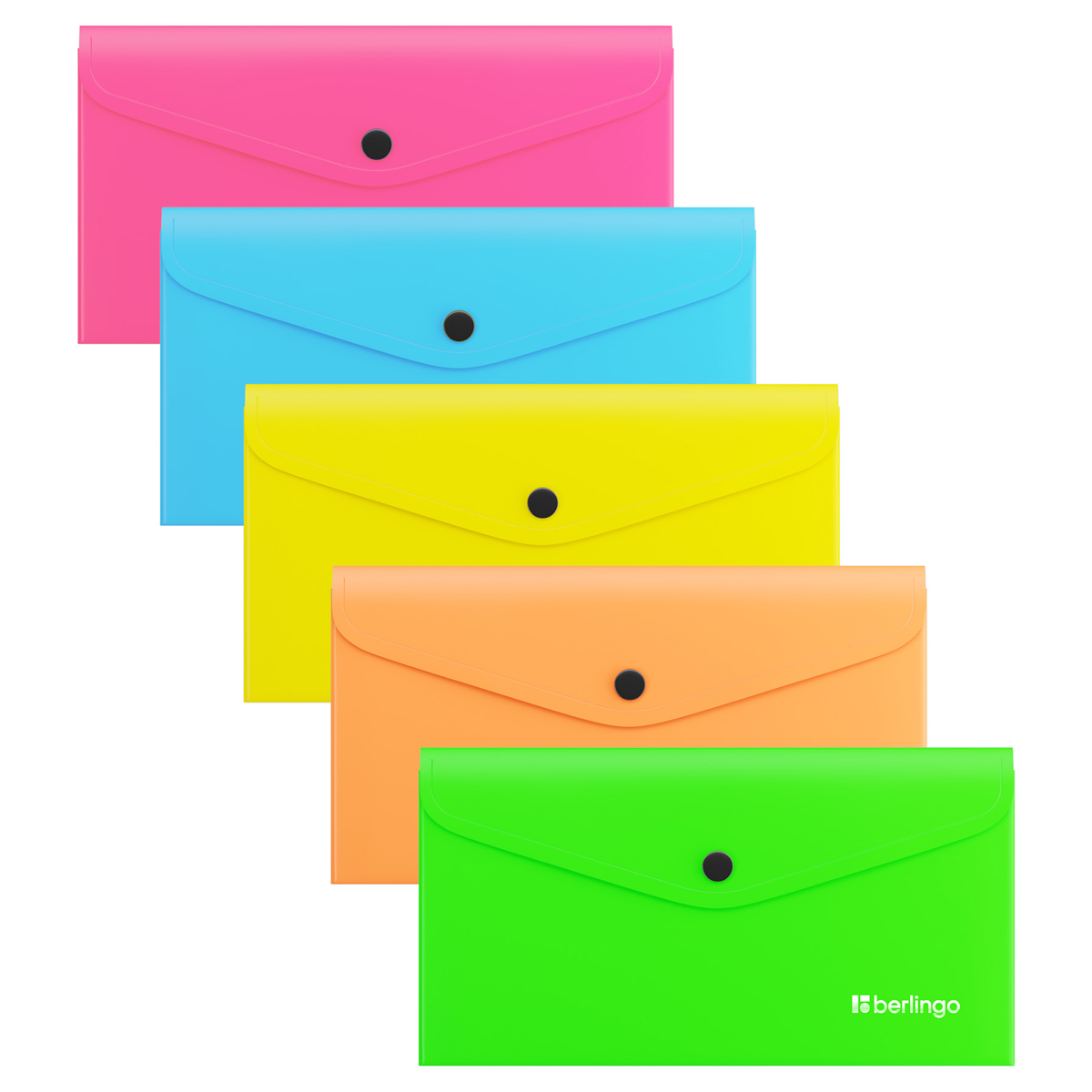Папка-конверт на кнопке Berlingo "Neon" С6, 200мкм, ассорти неоновых цветов
