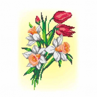 Набор для вышивки М.П.Студия Букет нарциссов и тюльпанов 22*16 (схема на канве)
