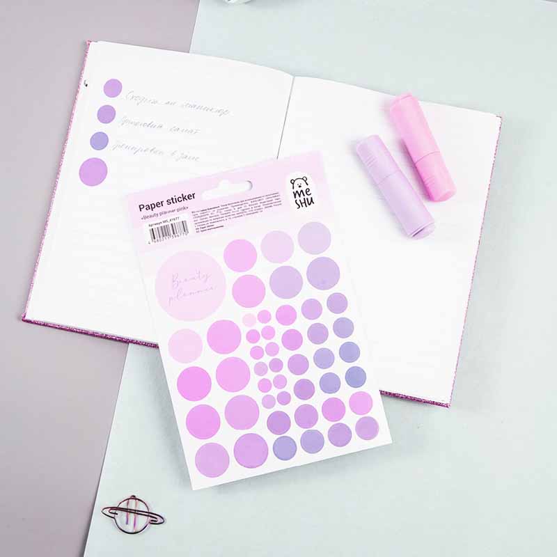 Наклейки бумажные MESHU Beauty planner pink, 12*18см, 47 наклеек