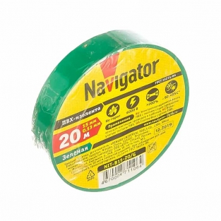 Изолента ПВХ Navigator, 15мм*20м, 130мкм, зеленая