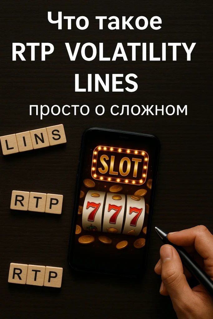 Пояснение терминов RTP, волатильность и линии выплат в слотах на фоне смартфона с игровым автоматом 777